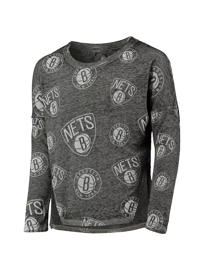 Футболка с длинным рукавом Big Girls Heathered Black Brooklyn Nets Back in Action Outerstuff — изображение 2 из 3