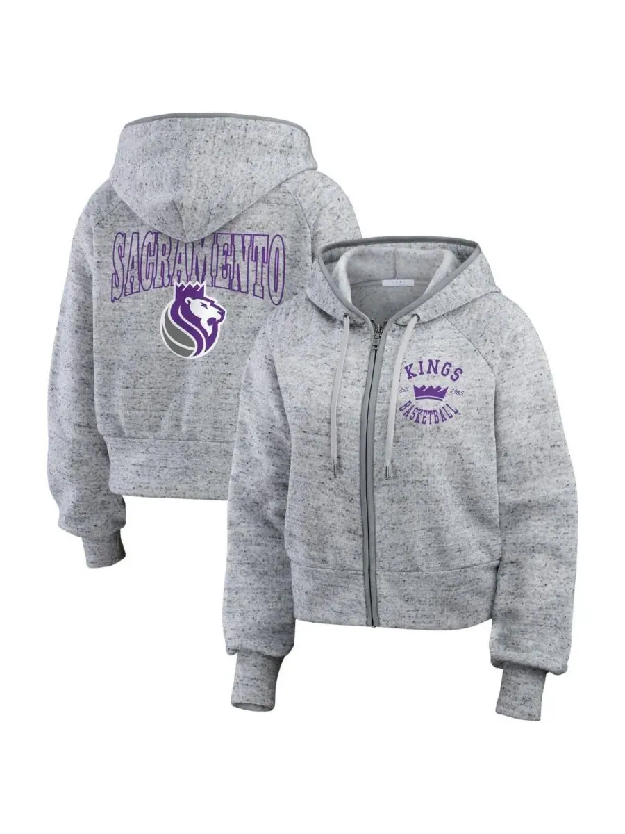 WEAR by Erin Andrews Женская толстовка на молнии цвета «Серебристый меланж» с логотипом Sacramento — изображение 1 из 3