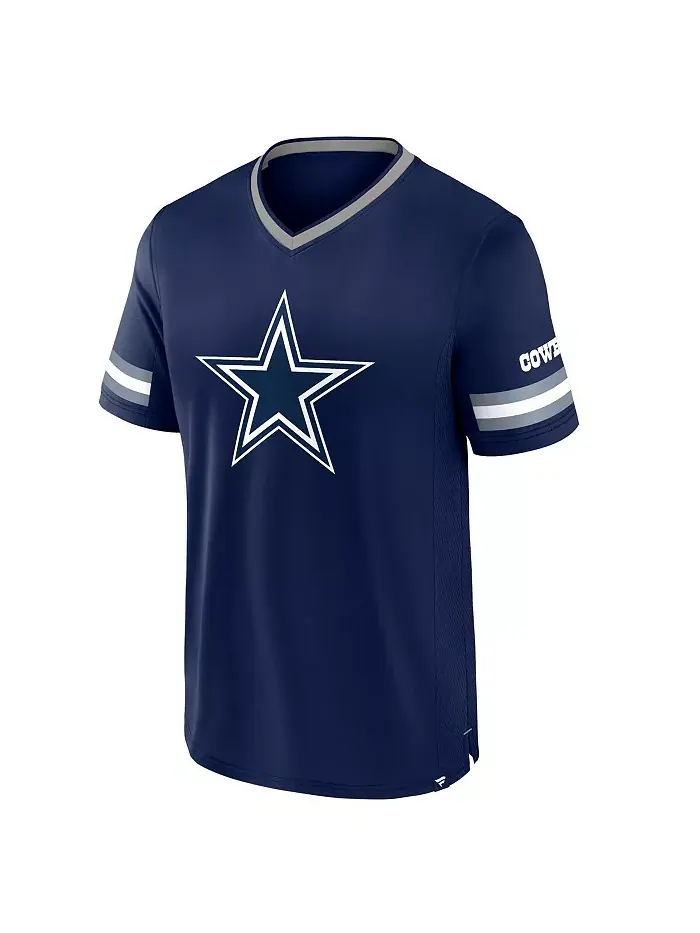 Мужская синяя V-образная футболка Dallas Cowboys с полосками в стиле стэкинг Fanatics — изображение 3 из 3