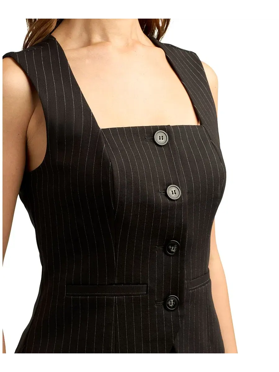 Топ без рукавов с принтом в полоску, модель Pinstripe Ponte Knit Button-Front BCX, Color 7 — изображение 3 из 4