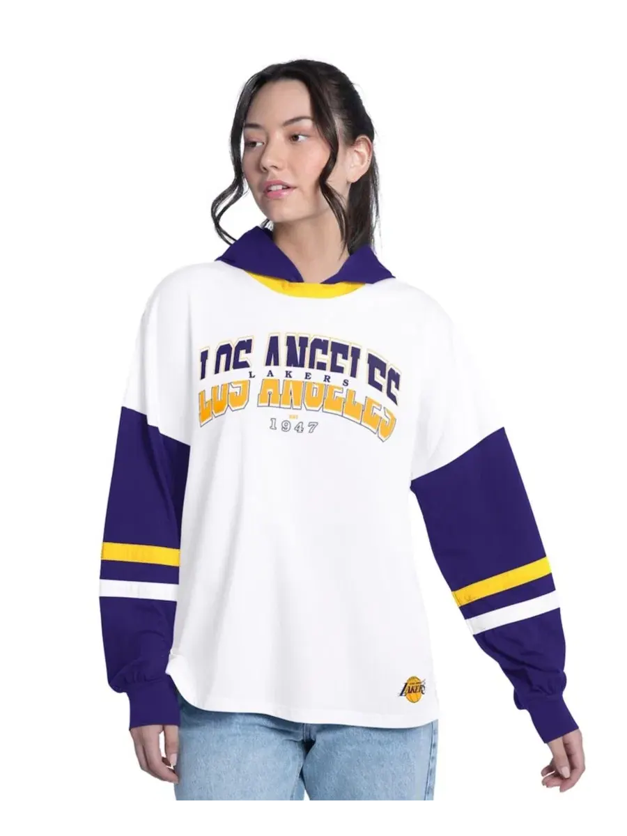 Женская футболка-худи оверсайз с длинным рукавом Los Angeles Lakers Key Player G-III 4Her by Carl — изображение 1 из 4, белый