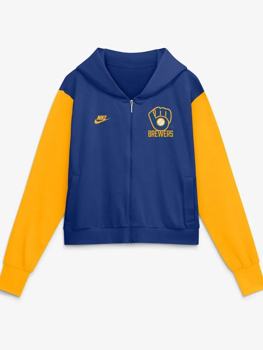 Худи женское укороченное с принтом Milwaukee Brewers Nike — изображение 2 из 5, золотистый
