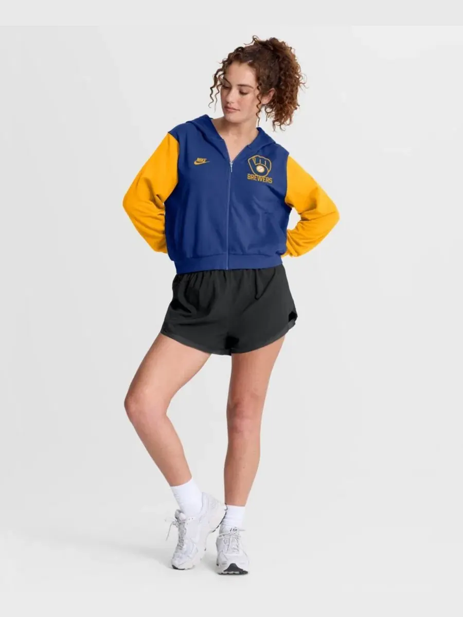 Худи женское укороченное с принтом Milwaukee Brewers Nike — изображение 5 из 5, золотистый