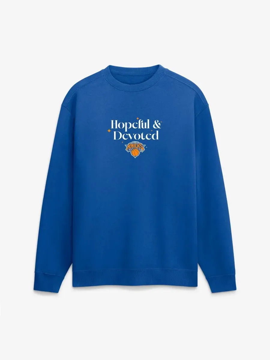 Толстовка классического кроя с флисовой подкладкой New York Knicks Hopeful Devoted Fleece Crew — изображение 2 из 3, синий