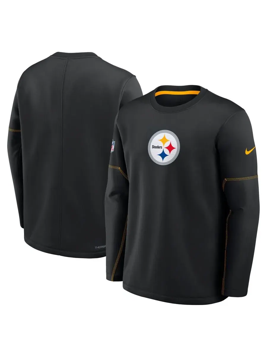 Свитшот с длинным рукавом Pittsburgh Steelers Sideline Coaches Therma-FIT Nike — изображение 1 из 3, черный золотистый