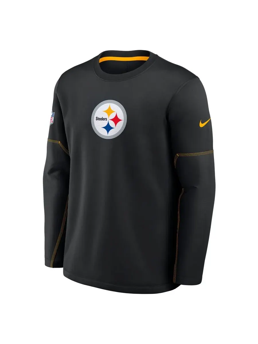 Свитшот с длинным рукавом Pittsburgh Steelers Sideline Coaches Therma-FIT Nike — изображение 2 из 3, черный золотистый