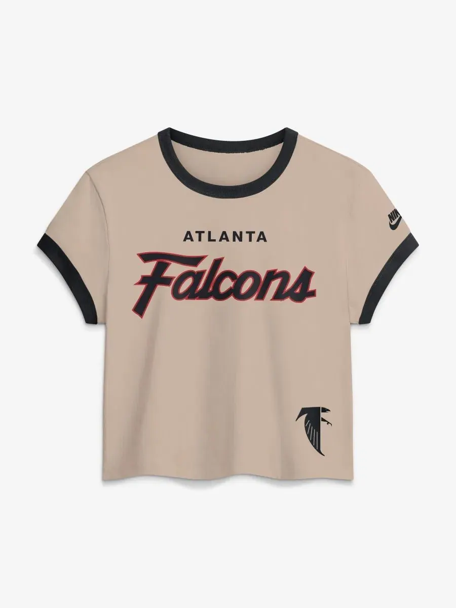 Футболка женская с принтом Atlanta Falcons Rewind Ringer Mod Cropped Nike — изображение 1 из 2, кремовый черный