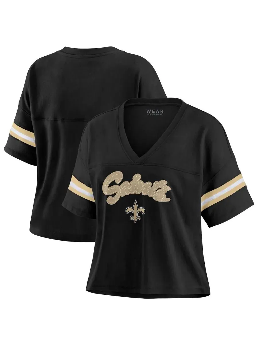 Футболка с V-образным вырезом и принтом New Orleans Saints, модель Color Block Boxy WEAR by Erin
