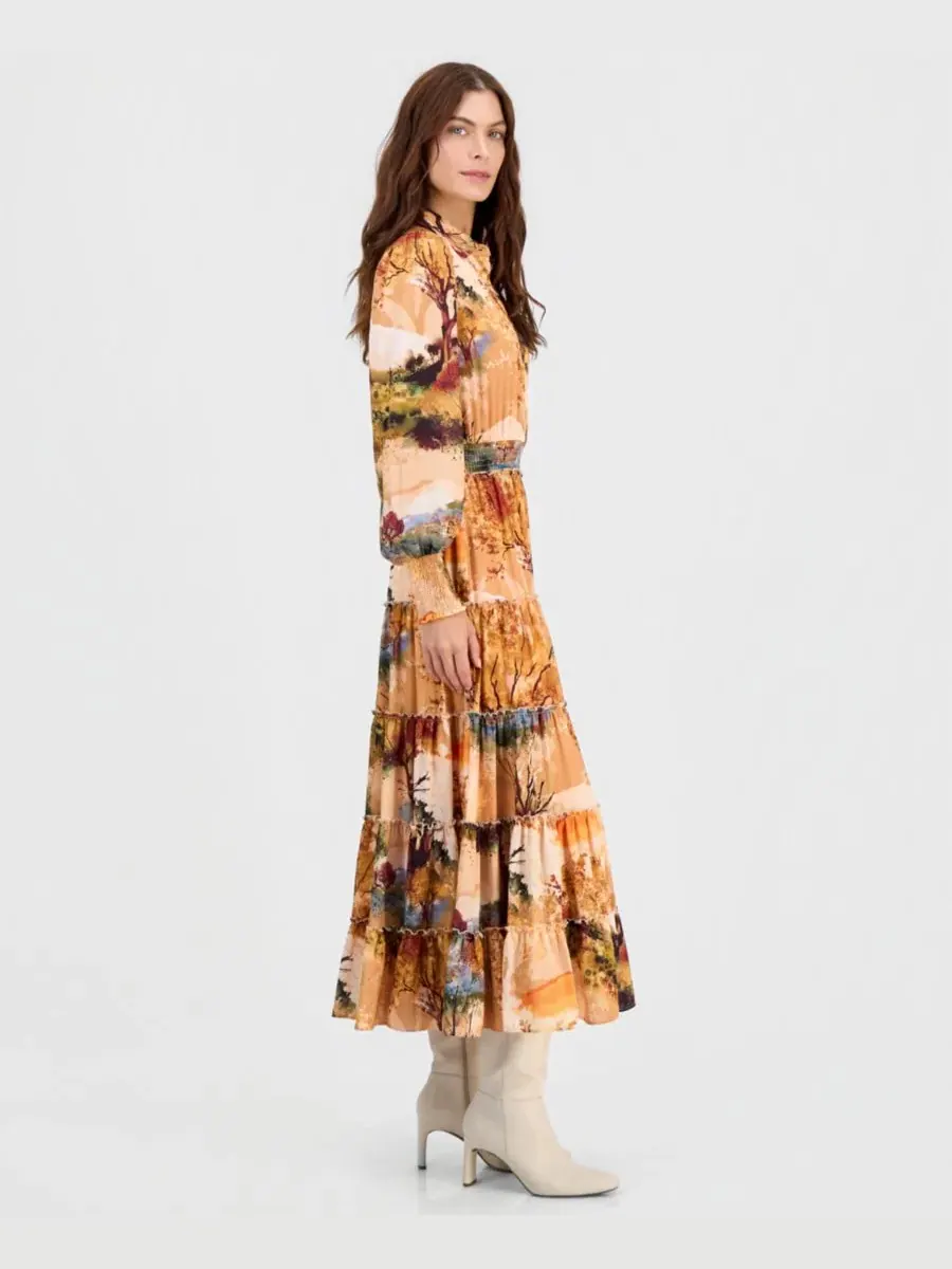 Платье с принтом, отрезное по талии, с воланами T Tahari, Riding Paradise Print — изображение 2 из 5