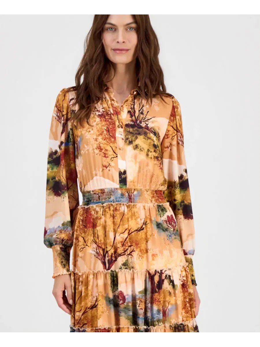 Платье с принтом, отрезное по талии, с воланами T Tahari, Riding Paradise Print — изображение 4 из 5