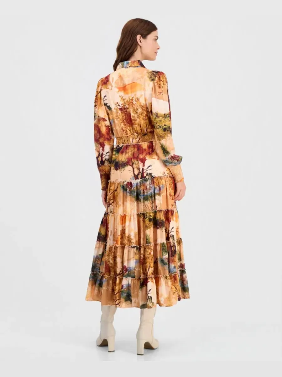 Платье с принтом, отрезное по талии, с воланами T Tahari, Riding Paradise Print — изображение 5 из 5