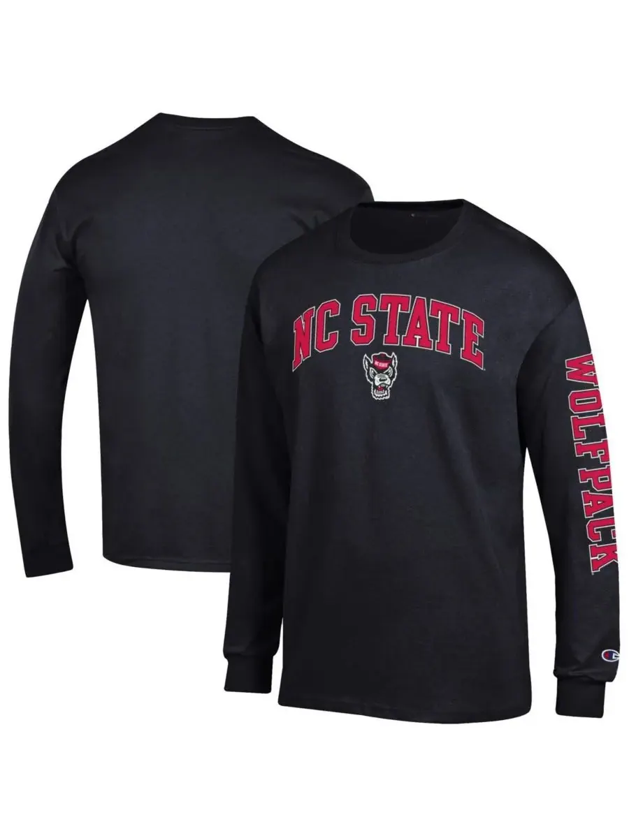 Champion Мужская черная футболка с длинными рукавами NC State Wolfpack Wolfpack с арочным логотипом — изображение 1 из 3
