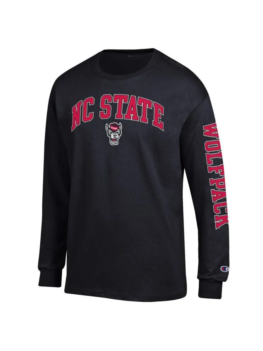 Champion Мужская черная футболка с длинными рукавами NC State Wolfpack Wolfpack с арочным логотипом — изображение 3 из 3