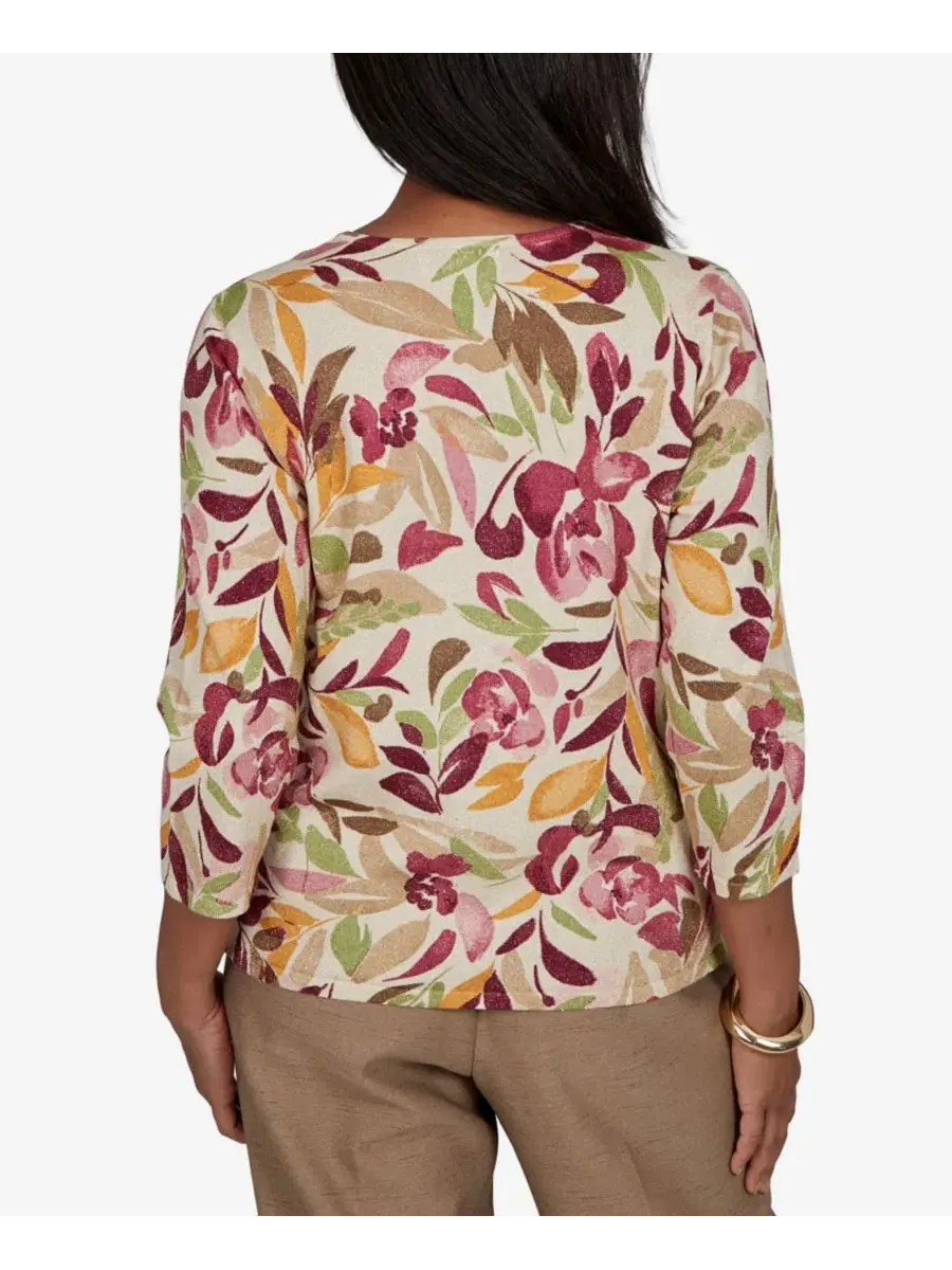 Свитер с принтом Union Square Floral Painterly Print Shimmer Alfred Dunner, Tanmult — изображение 5 из 5