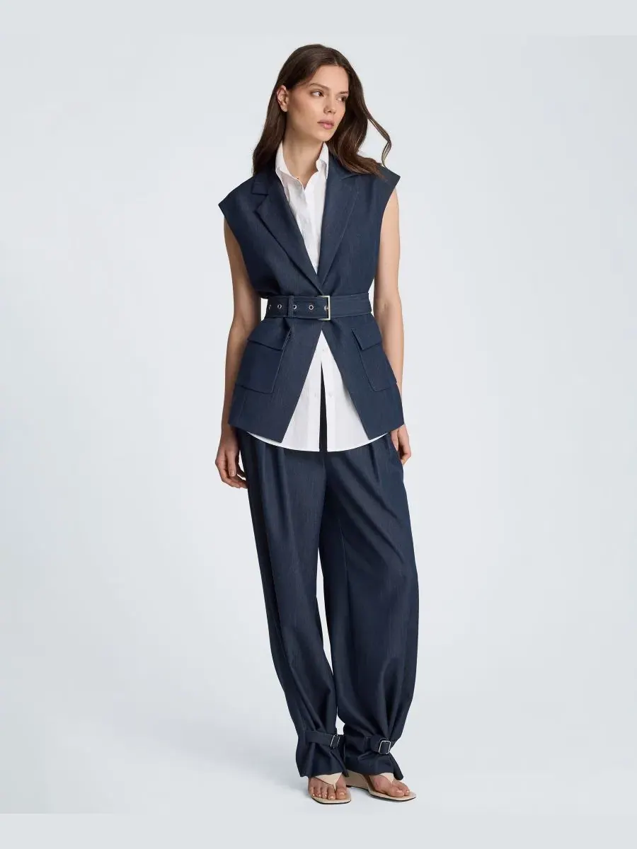 Брюки с высокой посадкой и поясом Kenneth Cole, Midnit Melange — изображение 7 из 11