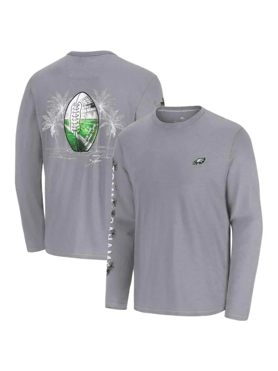 Tommy Bahama Мужская серая футболка с длинным рукавом Philadelphia Eagles Oasis Endzone Lux — изображение 1 из 3, серый