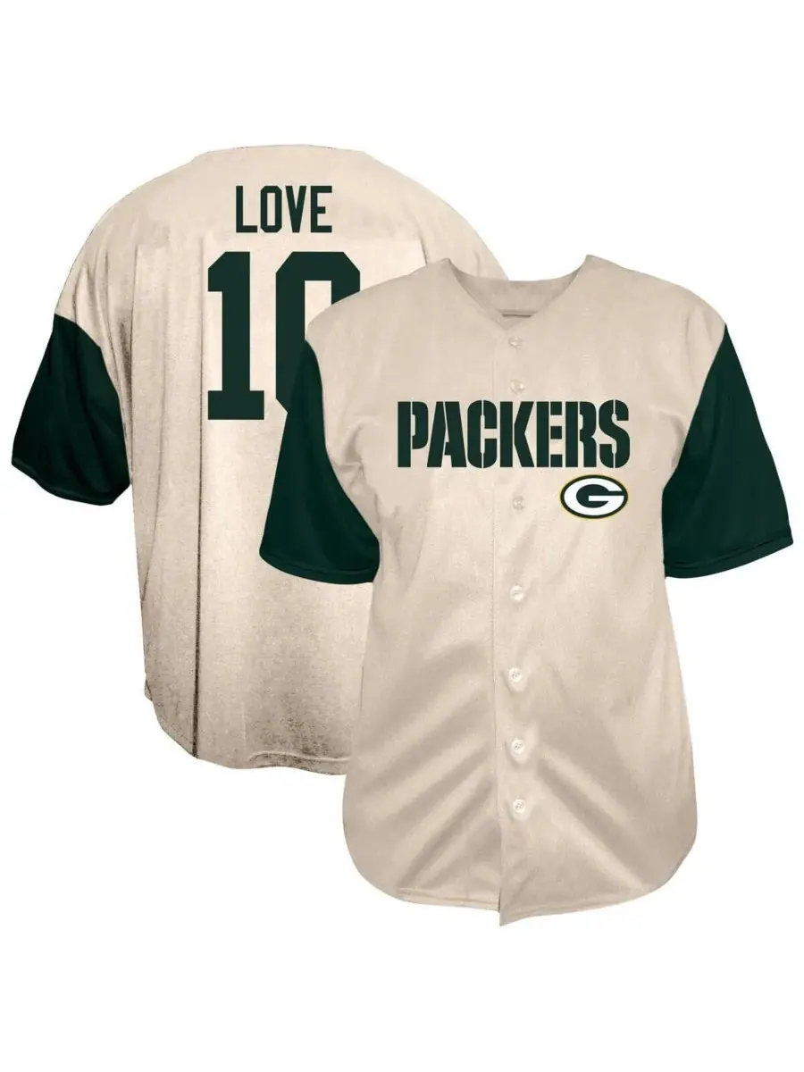 Fanatics Мужская бейсбольная рубашка Jordan Love Cream Green Bay Packers большого размера на — изображение 1 из 3, бежевый