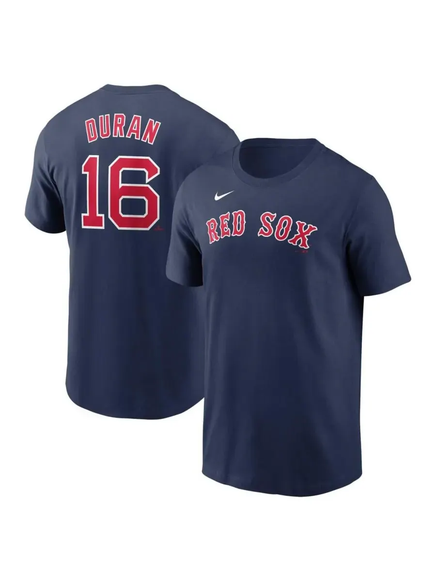 Nike Мужская футболка Jarren Duran Navy Boston Red Sox с фуззом и номером игрока — изображение 1 из 3, темно-синий