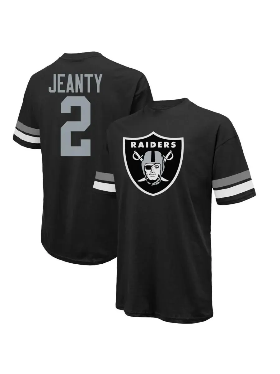 Majestic Мужская черная футболка Ashton Jeanty Las Vegas Raiders, посвященная первому раунду драфта — изображение 1 из 3