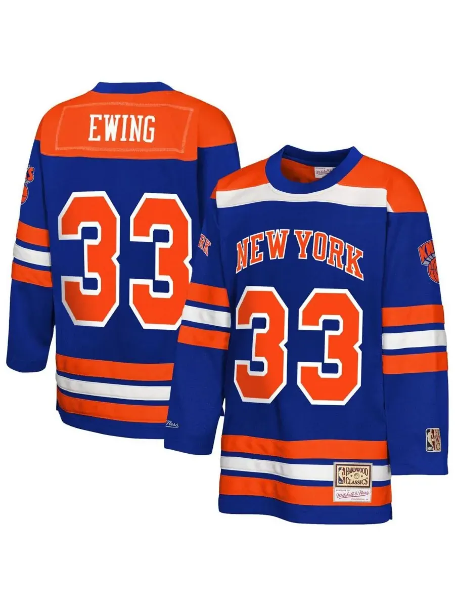 Mitchell & Ness Хоккейная майка Big Boys and Girls Patrick Ewing Blue New York Knicks Maxxed Out — изображение 1 из 3, синий