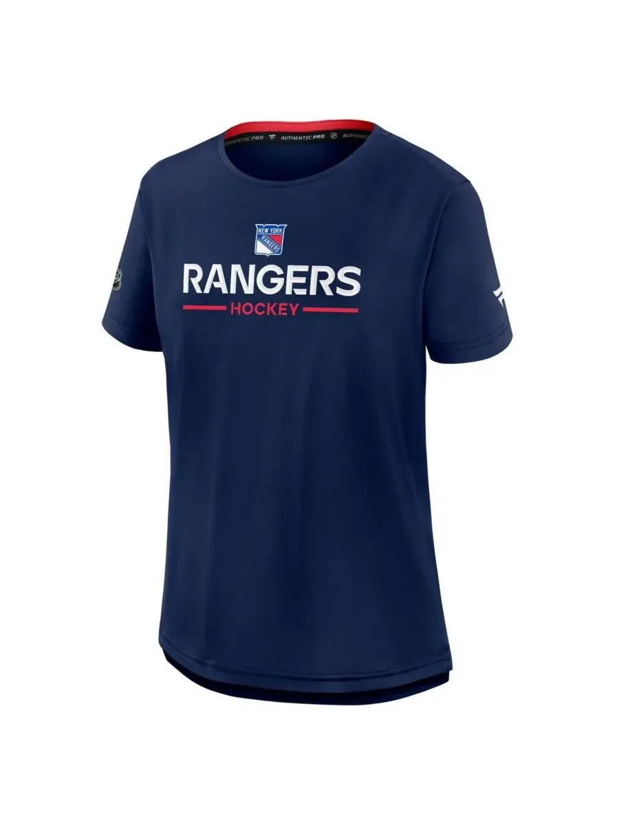 Fanatics Женская темно-синяя футболка New York Rangers Authentic Pro Rink Tech — изображение 4 из 5, темно-синий красный