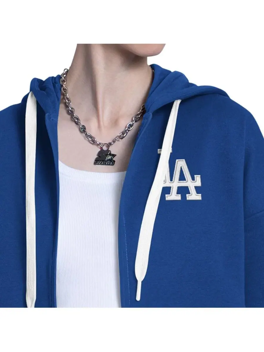 Женская толстовка на молнии с логотипом Los Angeles Dodgers Wishbone — изображение 3 из 4, серый