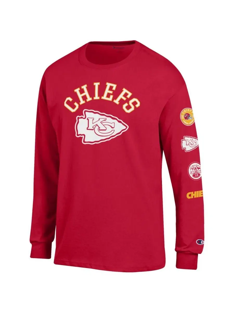 Мужская красная футболка с длинными рукавами Kansas City Chiefs с эмблемой команды Champion — изображение 3 из 3, красный