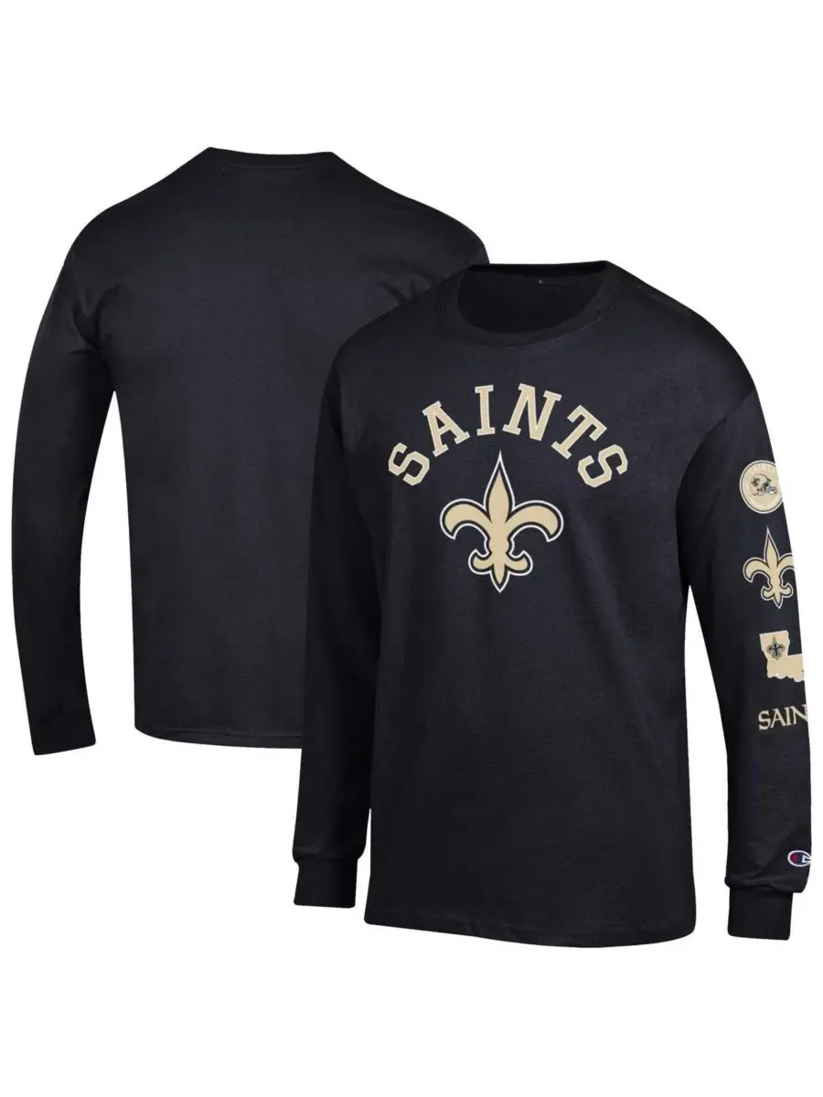 Мужская черная футболка с длинными рукавами с эмблемой New Orleans Saints Champion — изображение 1 из 3, черный