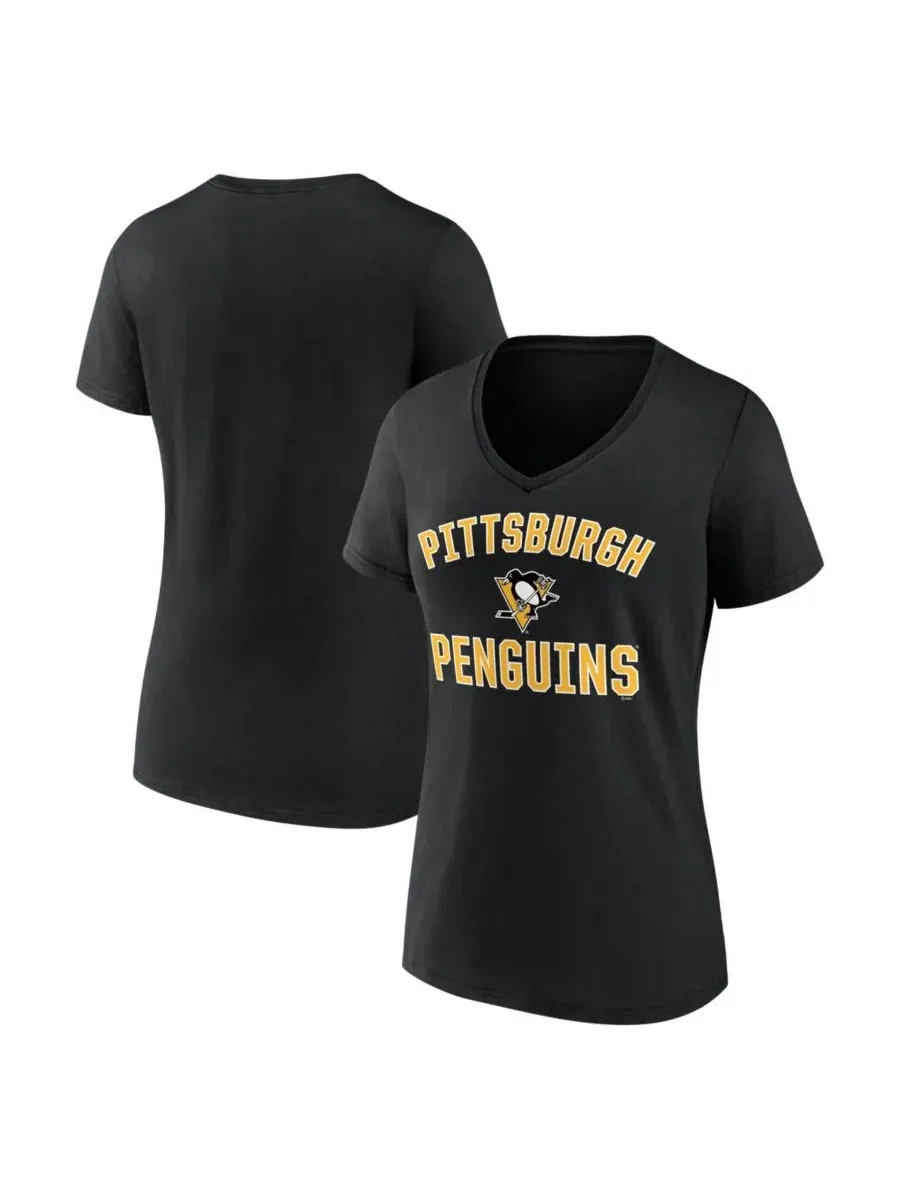 Женская черная футболка Pittsburgh Penguins Arch Victory с V-образным вырезом Logo Athletic