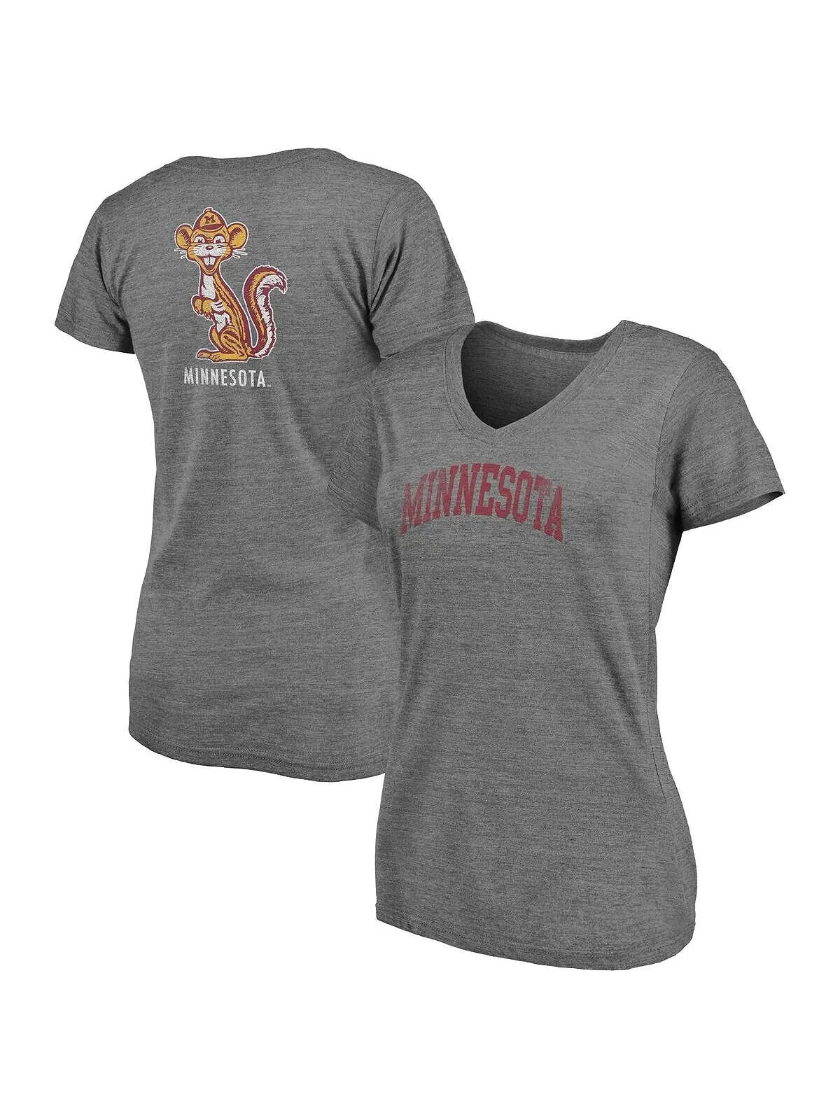Женская фирменная серая футболка с треугольным вырезом Minnesota Golden Gophers с засечками и — изображение 1 из 3, серый