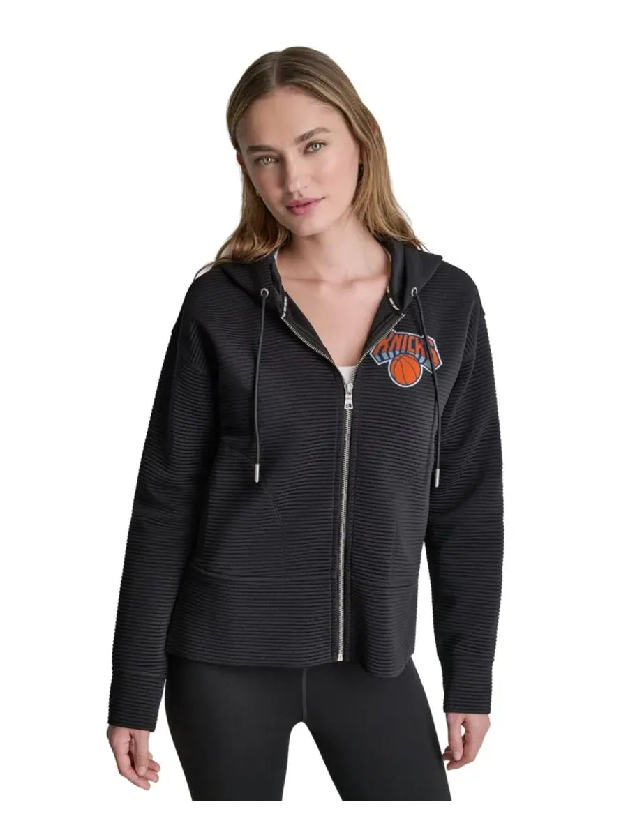Худи женское с капюшоном New York Knicks Tech Ottoman Full-Zip DKNY — изображение 1 из 4, черный