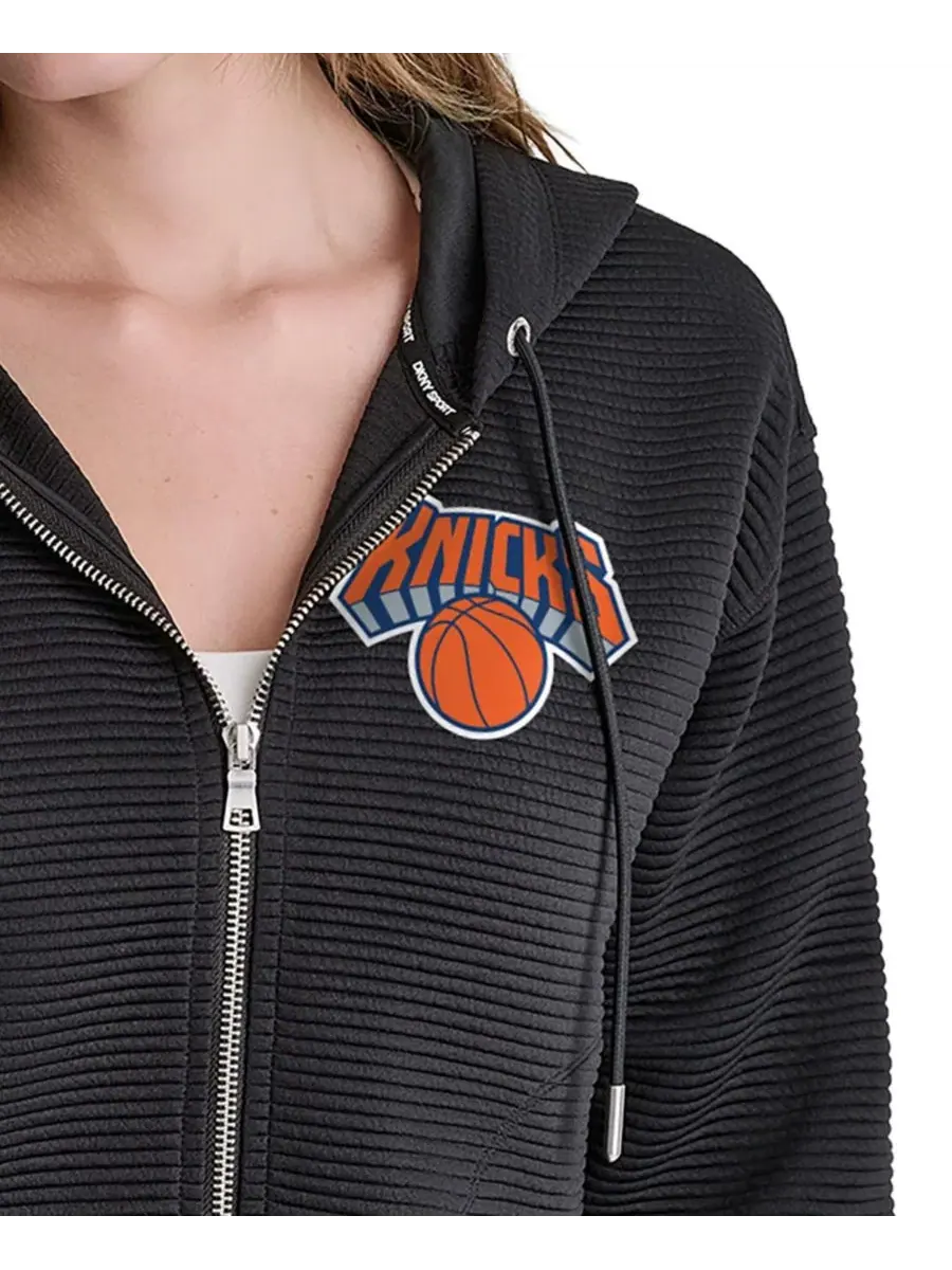 Худи женское с капюшоном New York Knicks Tech Ottoman Full-Zip DKNY — изображение 4 из 4, черный