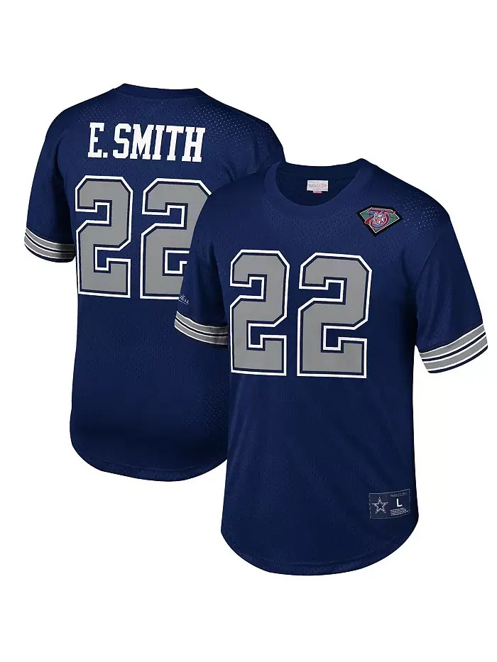Мужская футболка с сетчатыми вставками Emmitt Smith в цвете Navy с именем и номером игрока Dallas — изображение 1 из 3