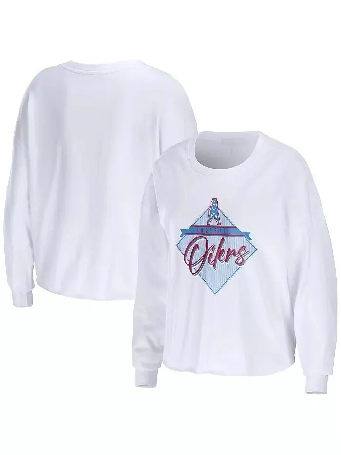 Белая женская укороченная футболка с длинным рукавом Houston Oilers Gridiron Classics Domestic Wear — изображение 1 из 2