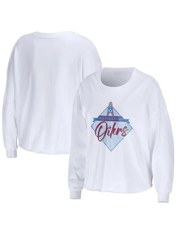 Белая женская укороченная футболка с длинным рукавом Houston Oilers Gridiron Classics Domestic WEAR — изображение 1 из 2