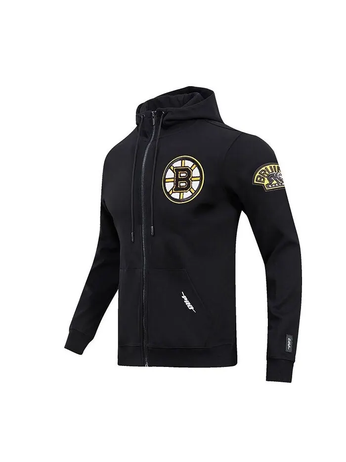 Мужская черная классическая синельная куртка с капюшоном и молнией Boston Bruins черного цвета Pro — изображение 1 из 3