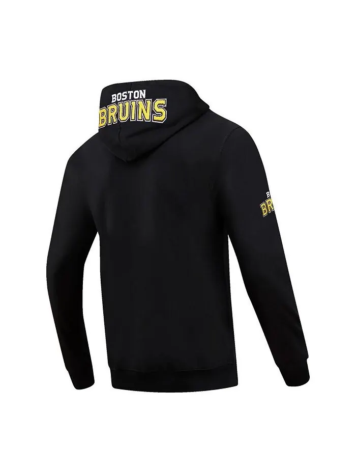 Мужская черная классическая синельная куртка с капюшоном и молнией Boston Bruins черного цвета Pro — изображение 2 из 3