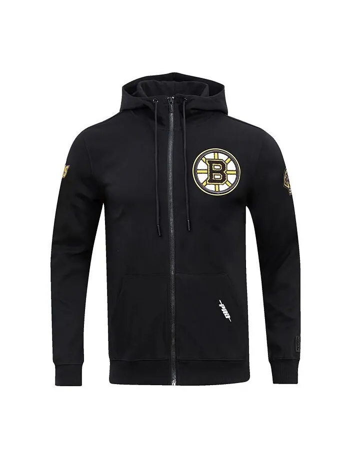 Мужская черная классическая синельная куртка с капюшоном и молнией Boston Bruins черного цвета Pro — изображение 3 из 3