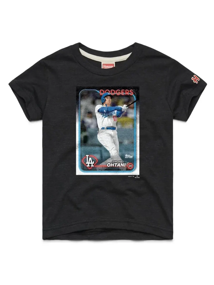 Футболка с принтом Shohei Ohtani Los Angeles Dodgers Topps Baseball Card Tri-Blend Homage — изображение 1 из 1, темно-серый