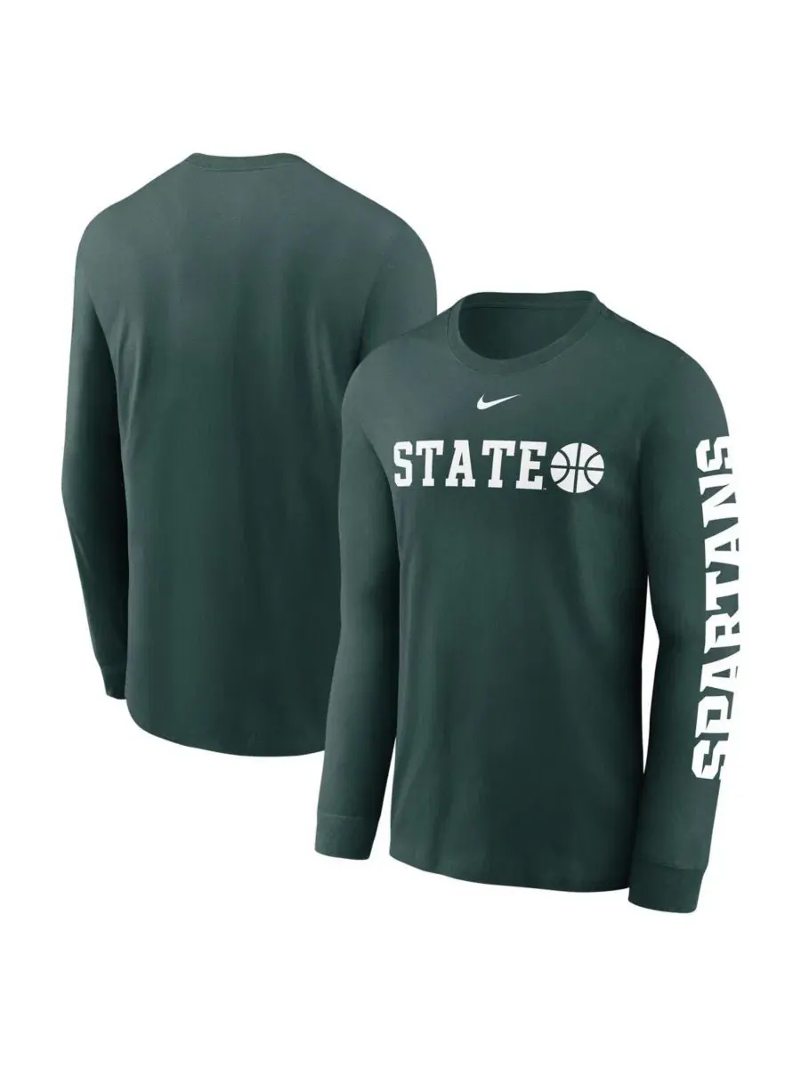 Футболка с длинным рукавом с принтом Michigan State Spartans Basketball Icon Two-Hit Nike — изображение 1 из 3, зеленый