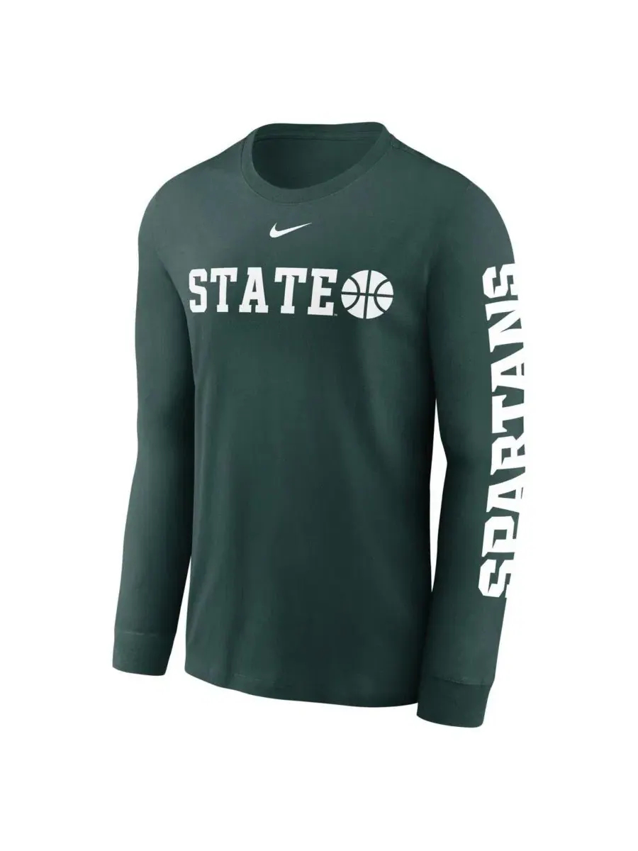 Футболка с длинным рукавом с принтом Michigan State Spartans Basketball Icon Two-Hit Nike — изображение 2 из 3, зеленый
