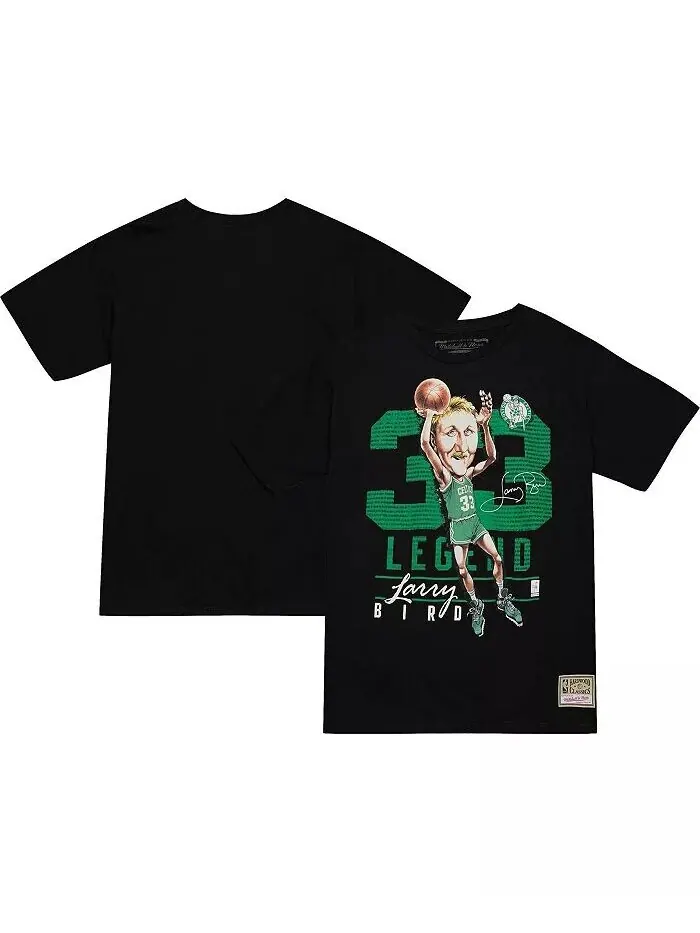 Мужская черная футболка Boston Celtics Hardwood Classics с карикатурой на Ларри Берда Mitchell & — изображение 1 из 4