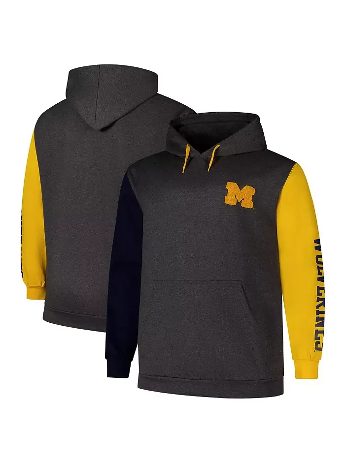 Мужская толстовка с капюшоном Michigan Wolverines контрастными рукавами, больших размеров, цвет — изображение 1 из 3
