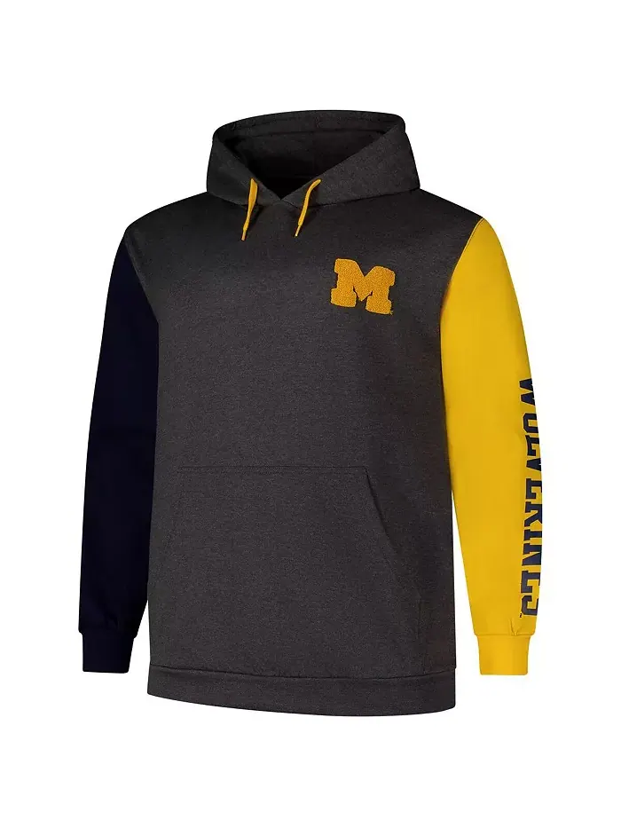 Мужская толстовка с капюшоном Michigan Wolverines контрастными рукавами, больших размеров, цвет — изображение 3 из 3