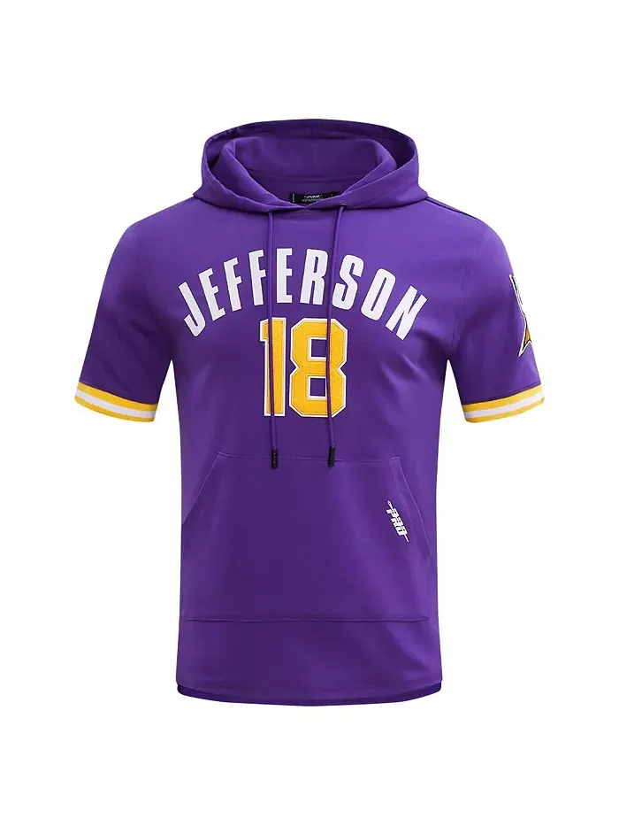 Мужская толстовка с капюшоном и футболка Justin Jefferson в фиолетовом цвете с именем и номером — изображение 3 из 5