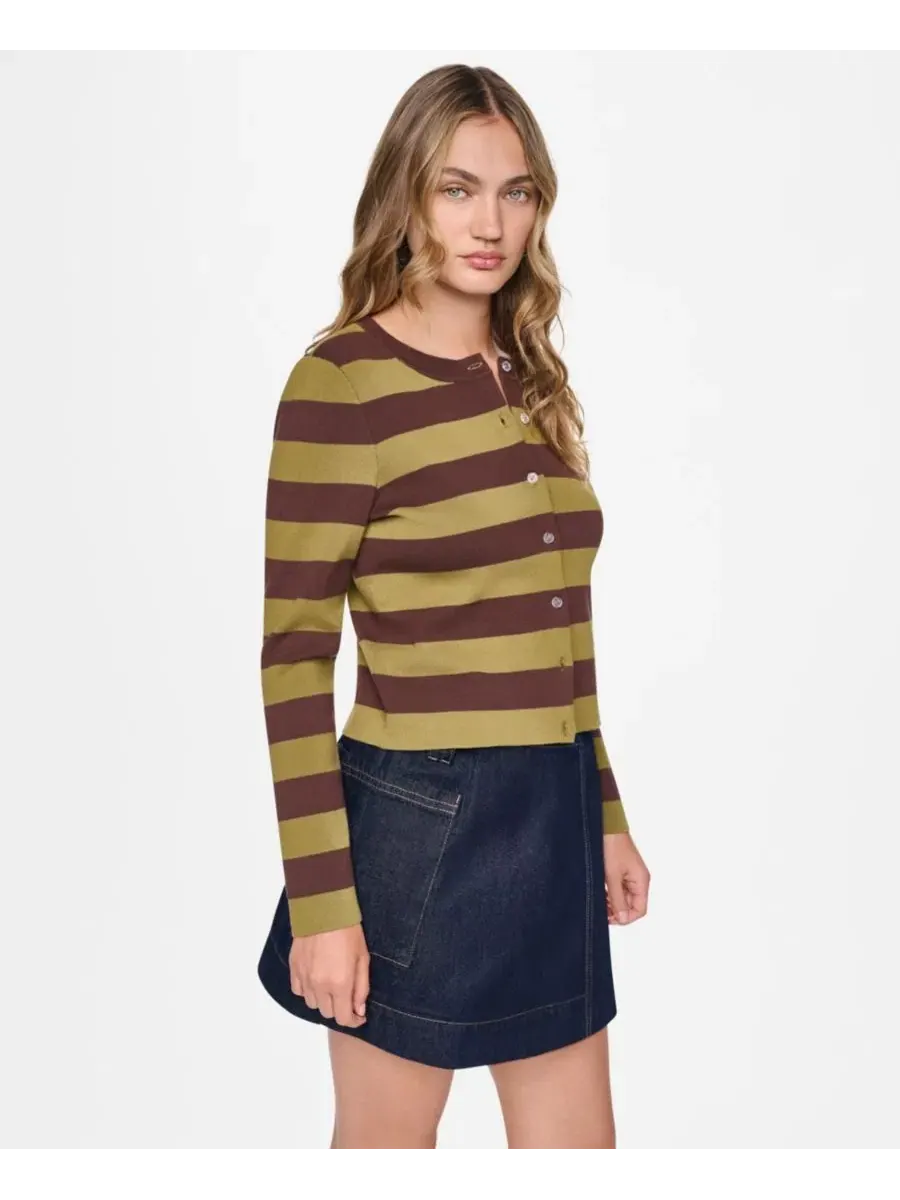 Кардиган женский укороченный с длинным рукавом и принтом в полоску DKNY Jeans, Chestnut Crocodile — изображение 3 из 4
