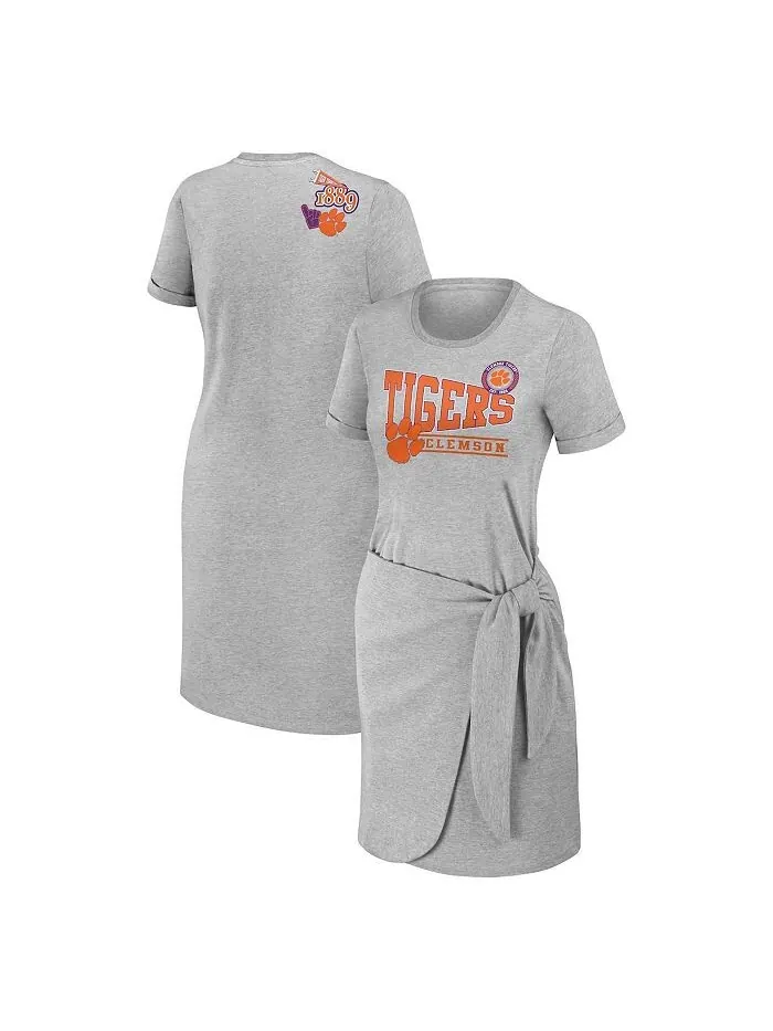 Женское платье-футболка с узлом Хизер Серое Clemson Tigers WEAR by Erin Andrews — изображение 1 из 3, серый