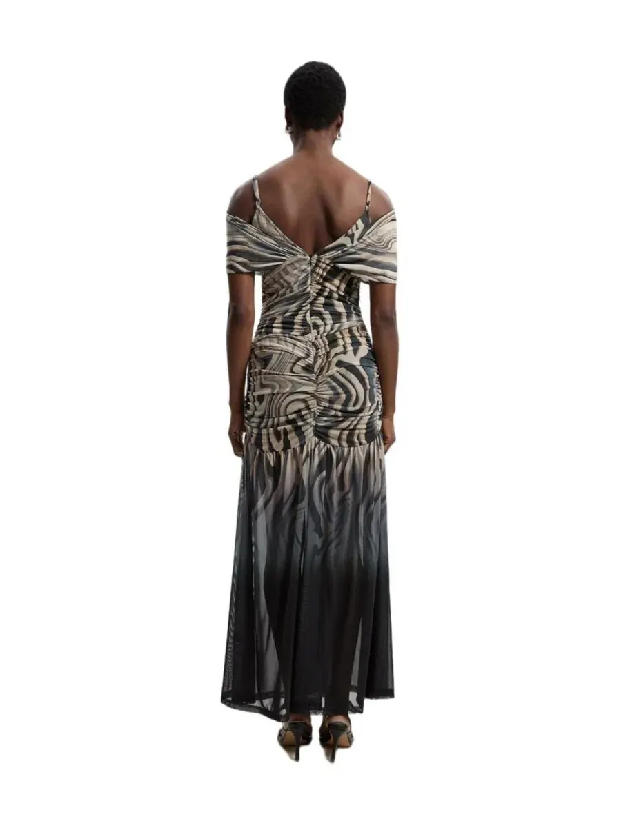 Макси-платье с принтом, модель Marble Print Mesh Plunge Maxi Dress Karen Millen, Mono — изображение 3 из 7