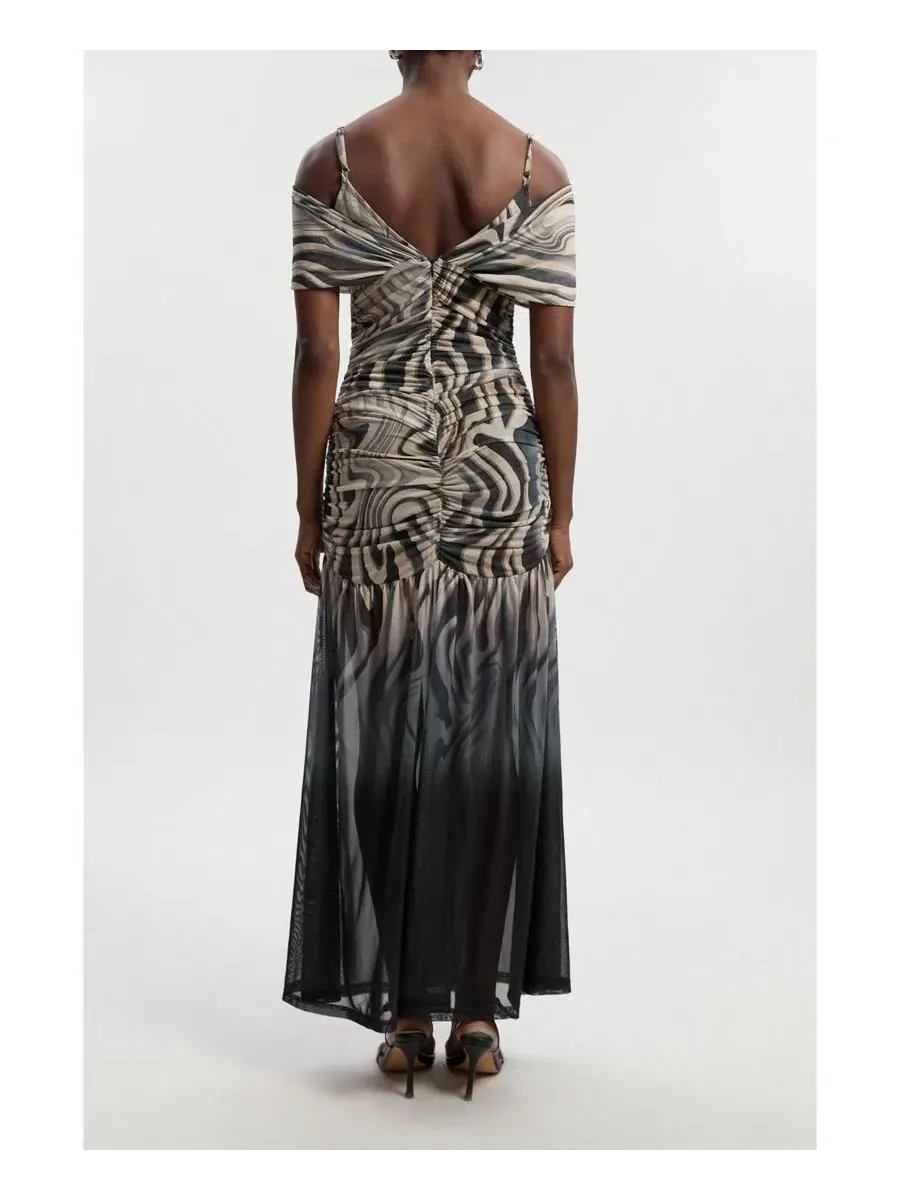 Макси-платье с принтом, модель Marble Print Mesh Plunge Maxi Dress Karen Millen, Mono — изображение 7 из 7