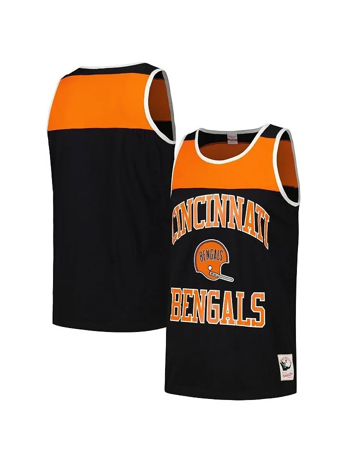 Мужская черно-оранжевая майка Cincinnati Bengals Heritage с цветными блоками Mitchell & Ness — изображение 1 из 2